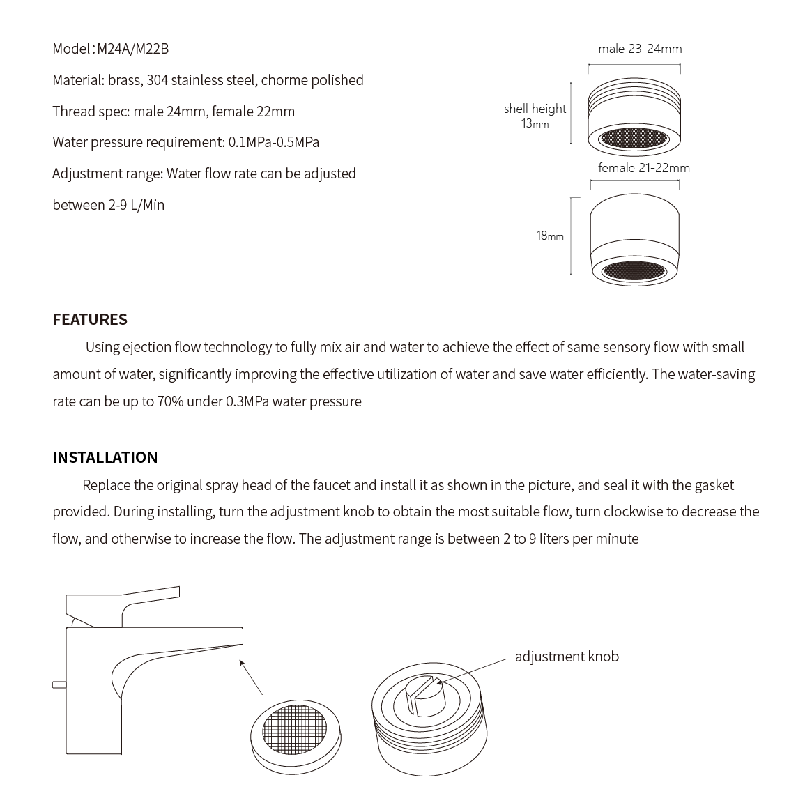 Adjustbale Water Saving Faucet Aerator